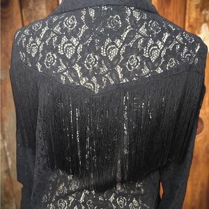 Black Lace Fringe Jacket | Beautiful Rose Design Lace Jacket | Size M